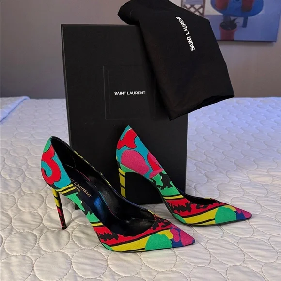 Saint Laurent Multicolor Floral Pointed-Toe Stiletto Pumps - Bright Print - Picture 8 of 9
